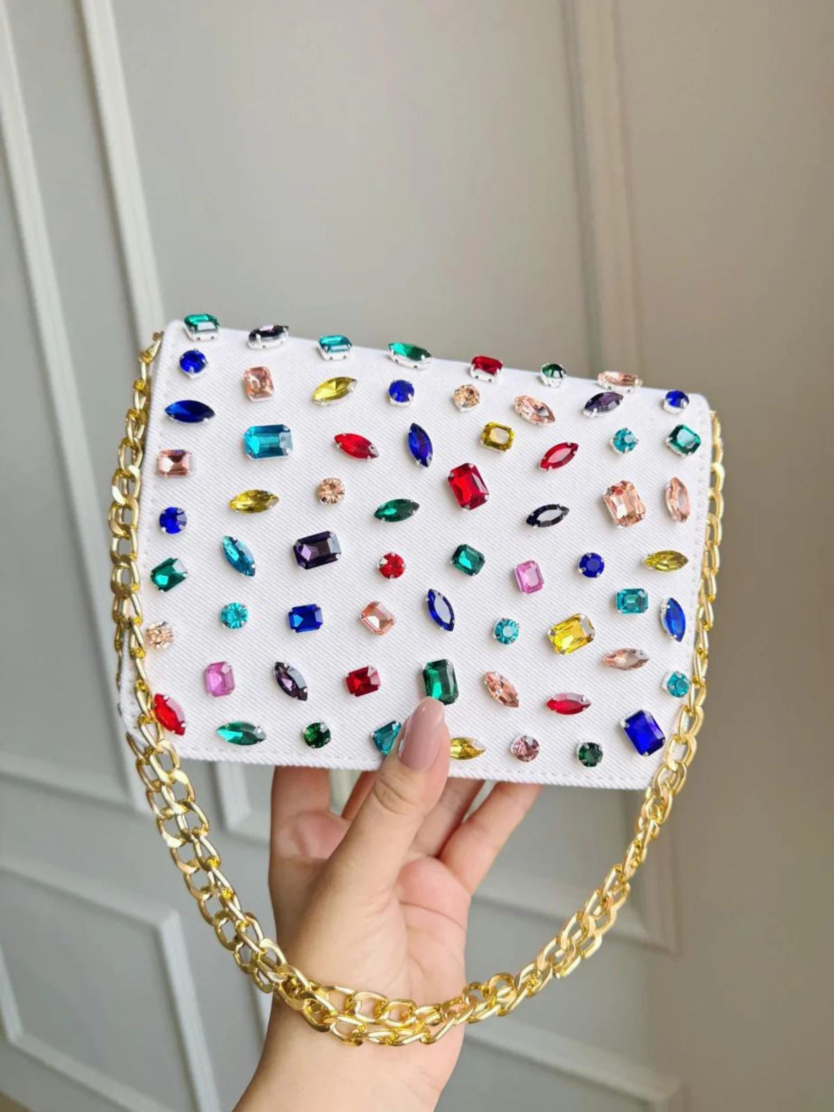 Coloured stone flap bag