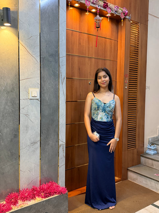 Midnight floral ruched gown