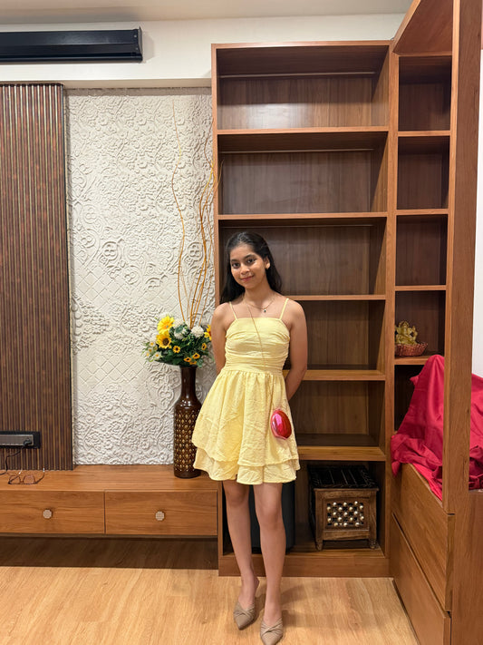 Yellow ruffle mini dress