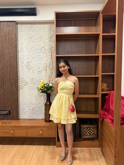 Yellow ruffle mini dress