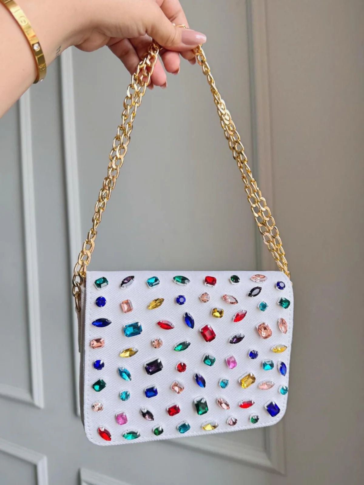 Coloured stone flap bag