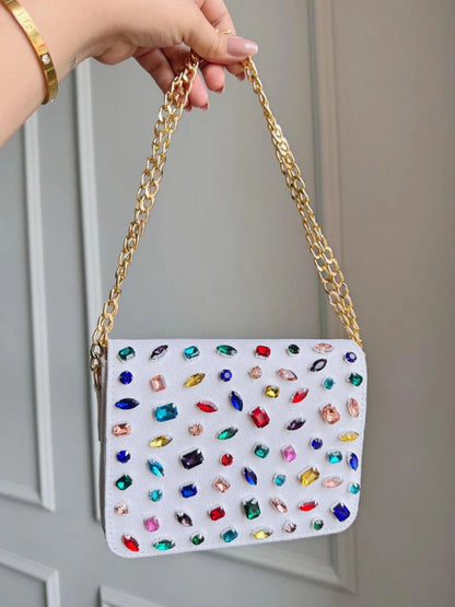 Coloured stone flap bag