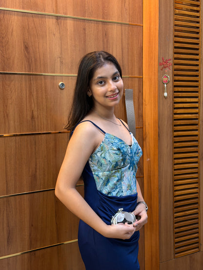 Midnight floral ruched gown