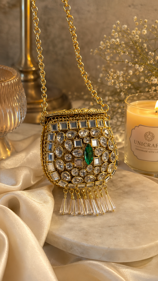 Green kundan bag
