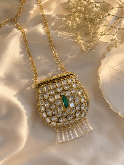 Green kundan bag