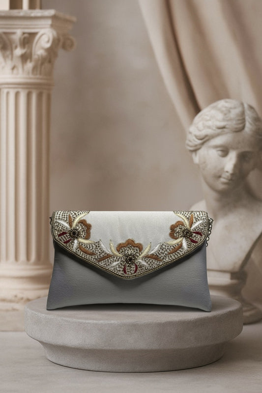 Embellished envelope clutch