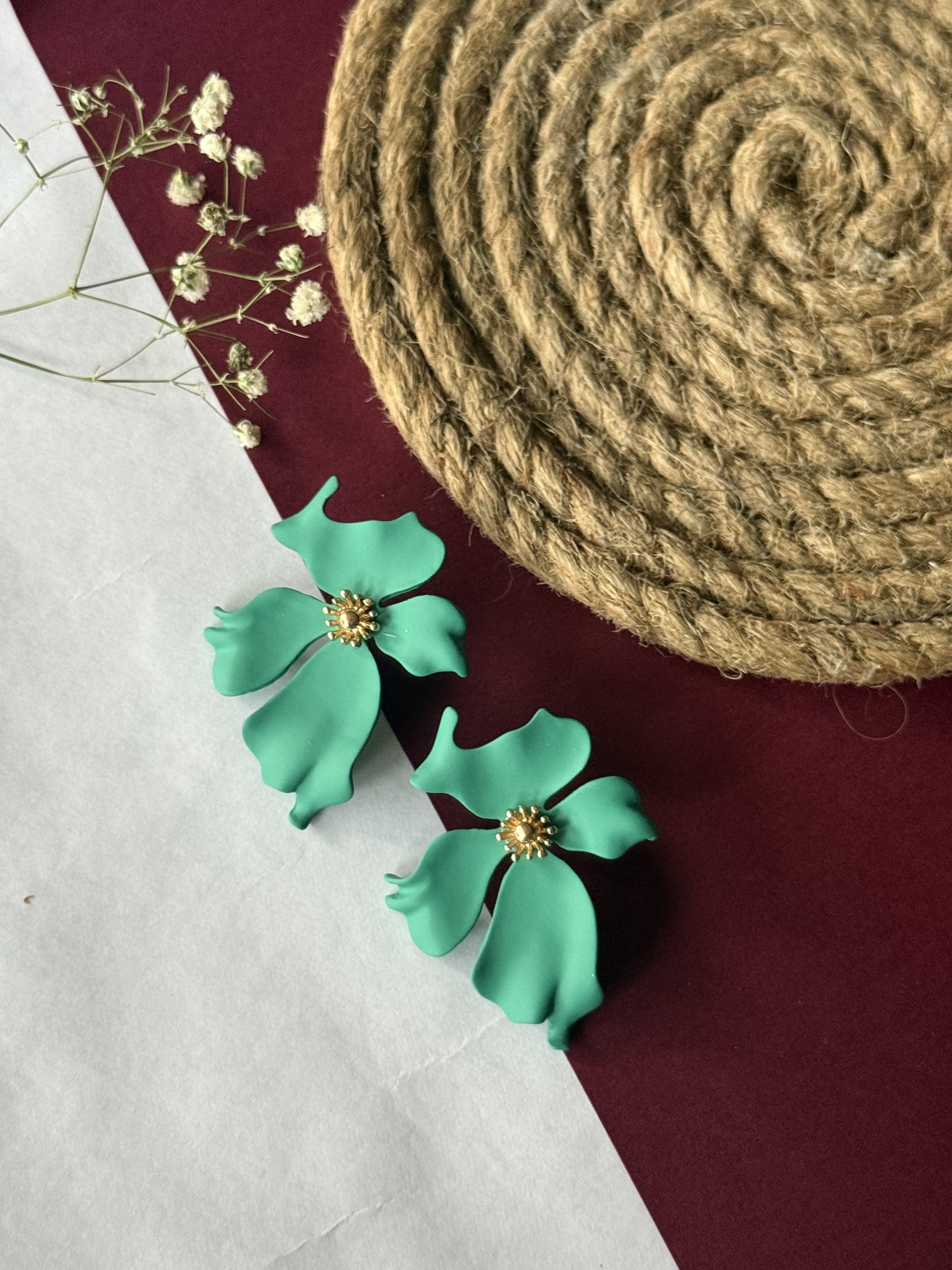 green poppy earring