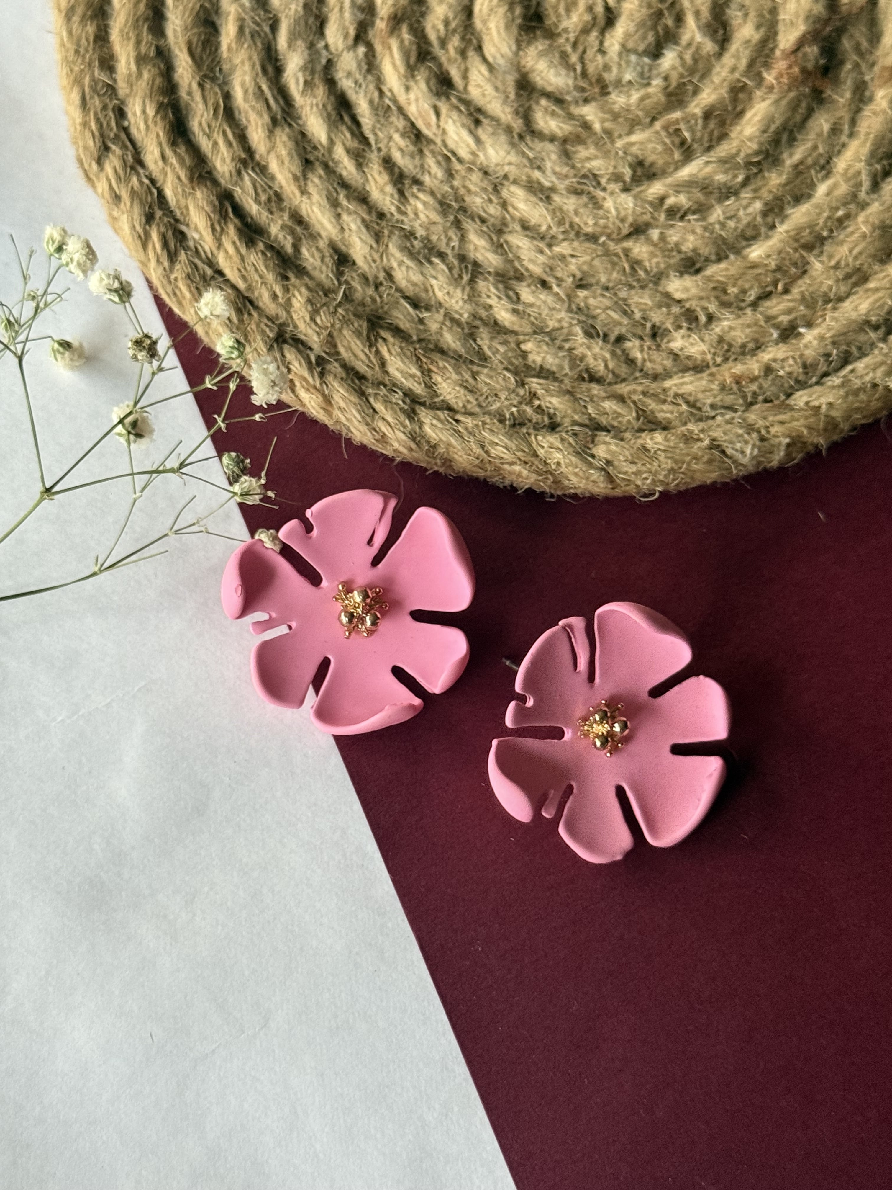 pink flower earring