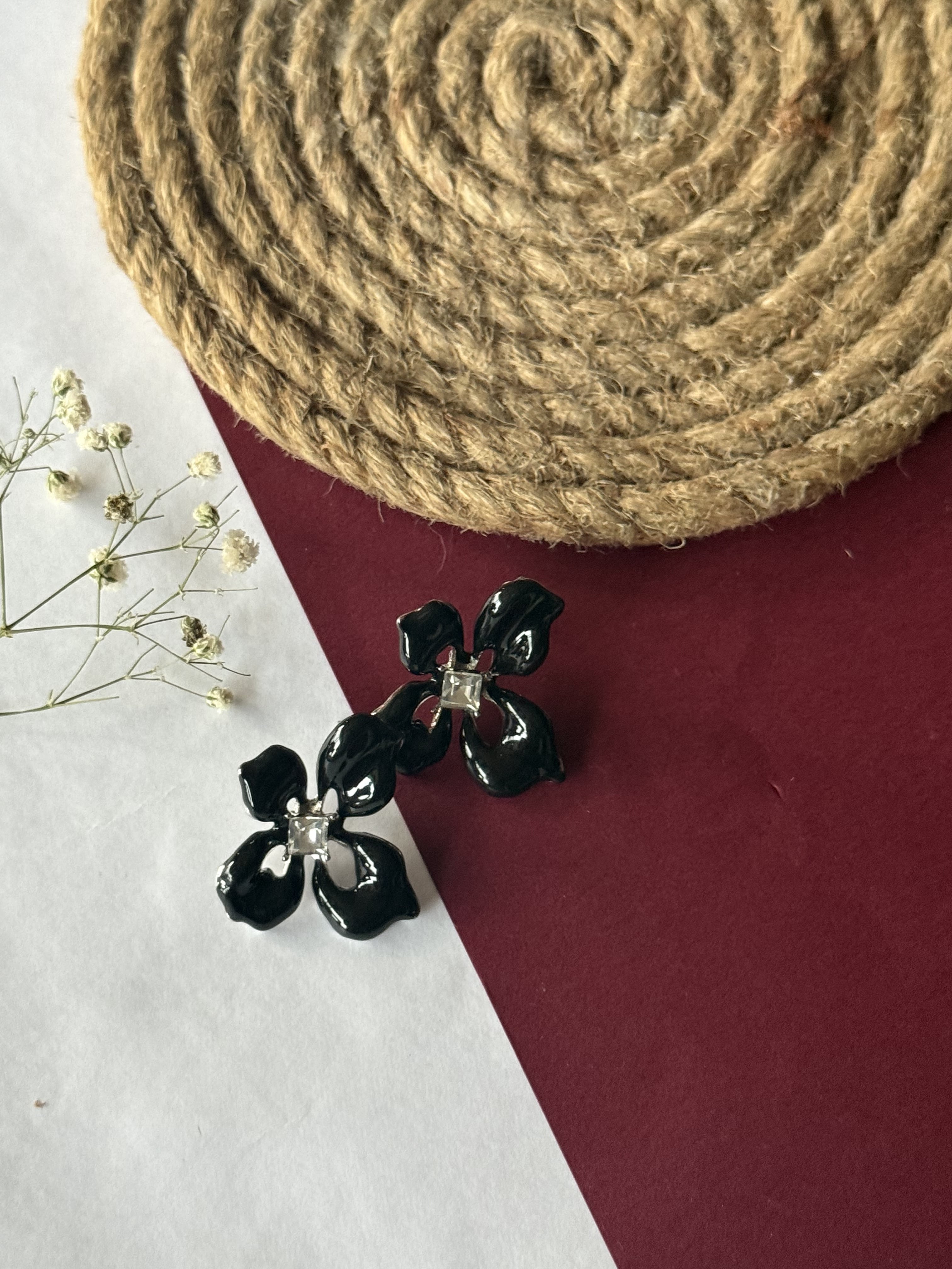 black flower earring